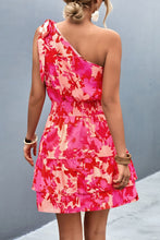 Load image into Gallery viewer, Pink Smocked Printed Single Shoulder Dress Feminine & Flattering Summer Style Dresses