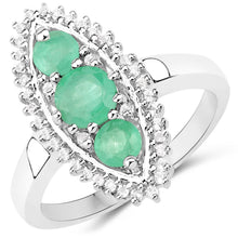 将图片加载到图库查看器,3.52 Carat Genuine Zambian Emerald and White Topaz .925 Sterling Silver 3 Piece Jewelry Set (Ring, Earrings, and Pendant w/ Chain)