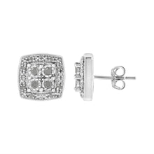 Load image into Gallery viewer, .925 Sterling Silver 1/4 cttw Round Cut Diamond Square Shape Milgrain Stud Earrings (I-J Color, I3 Clarity)
