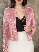 Load image into Gallery viewer, Elegant Women Full-Size Sequin Open Front Cropped Jacket With Glamorous Sparkle Luxury Women Party Jacket