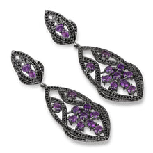 Load image into Gallery viewer, 5.74 Carat Genuine Amethyst and Black Spinel .925 Sterling Silver Earrings