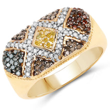 Load image into Gallery viewer, 14K Yellow Gold Plated 0.61 Carat Genuine Multi Diamond .925 Sterling Silver Ring