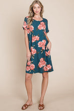 Load image into Gallery viewer, New Summer Floral Round Neck Short Tee Dress with Pockets For Women โ Casual and Comfortable Floral Tee Dress with Pockets for Everyday Wear