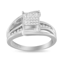Load image into Gallery viewer, 10K White Gold 1/3 Cttw Invisible Set Princess-cut Diamond Cluster Bypass Ring (H-I Color, SI1-SI2 Clarity) - Ring Size 7