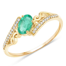 将图片加载到图库查看器,0.51 Carat Genuine Zambian Emerald and White Diamond 14K Yellow Gold Ring