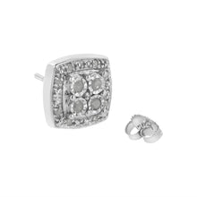 Load image into Gallery viewer, .925 Sterling Silver 1/4 cttw Round Cut Diamond Square Shape Milgrain Stud Earrings (I-J Color, I3 Clarity)