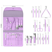 Load image into Gallery viewer, 16-Piece: Stainless Steel Professional Manicure Pedicure Facial Set Grooming Kit with Leather Case