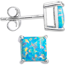 Load image into Gallery viewer, 6mm Teal Square Sterling Silver Synthetic Opal Stud Earrings