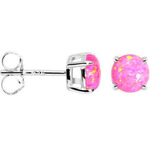Load image into Gallery viewer, 6mm Pink Round Sterling Silver Synthetic Opal Stud Earrings