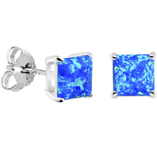 Load image into Gallery viewer, 6mm Blue Square Sterling Silver Synthetic Opal Stud Earrings