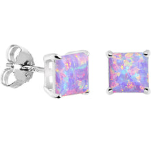 将图片加载到图库查看器,6mm Multi Square Sterling Silver Synthetic Opal Stud Earrings