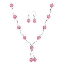 Load image into Gallery viewer, Sterling Silver Pink Crystal Ball Drop Necklace and Earring Set