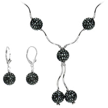 Load image into Gallery viewer, Sterling Silver Jet Crystal Ball Drop Necklace and Earring Set