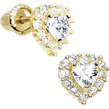 将图片加载到图库查看器,14k Yellow Gold Heart CZ April Birthstone Youth Screwback Earrings