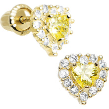 Load image into Gallery viewer, 14k Yellow Gold Heart CZ November Birthstone Youth Screwback Earrings