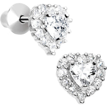 Load image into Gallery viewer, Sterling Silver Heart CZ April Birthstone Youth Screwback Earrings