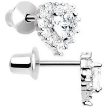 Load image into Gallery viewer, Sterling Silver Heart CZ April Birthstone Youth Screwback Earrings