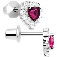 将图片加载到图库查看器,Sterling Silver Heart CZ July Birthstone Youth Screwback Earrings