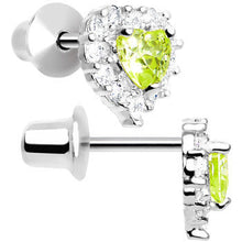 Load image into Gallery viewer, Sterling Silver Heart CZ August Birthstone Youth Screwback Earrings