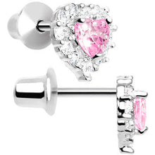 Load image into Gallery viewer, Sterling Silver Heart CZ October Birthstone Youth Screwback Earrings