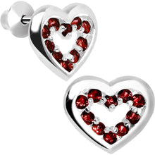 Load image into Gallery viewer, .925 Sterling Silver January CZ Open Heart Youth Screwback Earrings