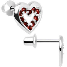 Load image into Gallery viewer, .925 Sterling Silver January CZ Open Heart Youth Screwback Earrings