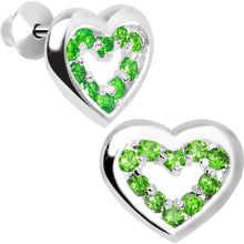 Load image into Gallery viewer, .925 Sterling Silver May CZ Open Heart Youth Screwback Earrings