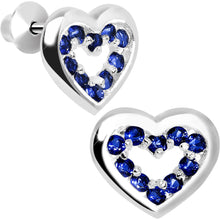 Load image into Gallery viewer, .925 Sterling Silver September CZ Open Heart Youth Screwback Earrings