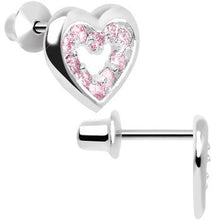 Load image into Gallery viewer, .925 Sterling Silver October CZ Open Heart Youth Screwback Earrings