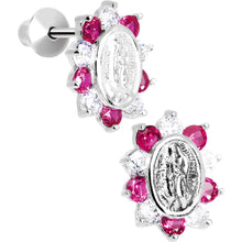 Load image into Gallery viewer, Sterling Silver Pink CZ Lady of Guadalupe Youth Screwback Earrings