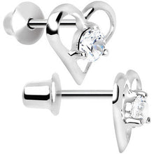 Load image into Gallery viewer, .925 Sterling Silver Clear CZ Hollow Heart Youth Screwback Earrings