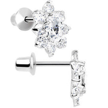 Load image into Gallery viewer, .925 Sterling Silver Clear CZ Fancy Flower Youth Screwback Earrings