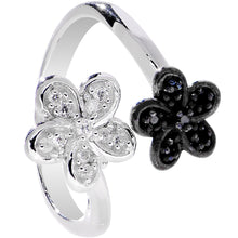 将图片加载到图库查看器,925 Sterling Silver Clear Black CZ Twin Flower Toe Ring