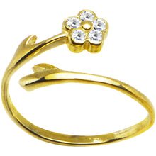 Load image into Gallery viewer, Solid 14k Yellow Gold .05 Carat Genuine Diamond Flower Toe Ring