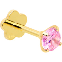 Load image into Gallery viewer, 14k Yellow Gold Flat Back Earring 20G 4mm Pink CZ Floral Reversible