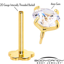 Load image into Gallery viewer, 14k Yellow Gold Flat Back Earring 20G 4mm CZ Floral Reversible
