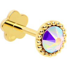 Load image into Gallery viewer, 14k Yellow Gold Flat Back Earring 20G 3mm Aurora CZ Floral Reversible