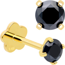 将图片加载到图库查看器,14k Yellow Gold Flat Back Earring 20G 3mm Blue CZ Floral Reversible