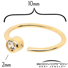 Load image into Gallery viewer, 14k Solid Yellow Gold Bendable Nose Hoop 22G 5/16 with 2mm Bezel CZ