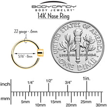 Load image into Gallery viewer, 14k Solid Yellow Gold Bendable Nose Hoop 22G 5/16 with 2mm Bezel CZ