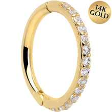 Load image into Gallery viewer, 14k Solid Yellow Gold Hinged Segment Ring Forward Facing CZ 18G 5/16
