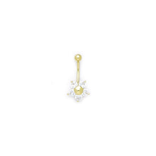 Load image into Gallery viewer, 16G Solid 14k Yellow Gold Cubic Zirconia Five Petal Flower Belly Ring