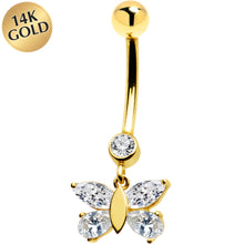 将图片加载到图库查看器,16G Solid 14k Yellow Gold Dangle CZ Butterfly Belly Ring