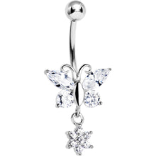 Load image into Gallery viewer, 16G Solid 14k White Gold CZ Flower Butterfly Belly Ring