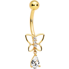将图片加载到图库查看器,16G Solid 14k Yellow Gold Butterfly Teardrop Belly Ring