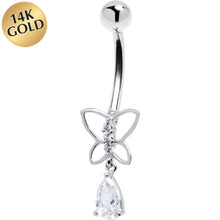 将图片加载到图库查看器,16G Solid 14k White Gold Butterfly Teardrop Belly Ring