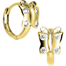 Load image into Gallery viewer, 14k Yellow Gold CZ Butterfly Huggy Earrings