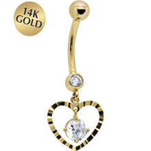 Load image into Gallery viewer, 16G Solid 14k Yellow Gold Modish Heart Belly Ring