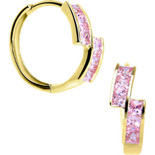 Load image into Gallery viewer, 14k Yellow Gold Pink CZ Square Huggy Earrings