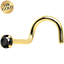 将图片加载到图库查看器,Solid 14K Yellow Gold 2mm Black Cubic Zirconia Nose Screw Ring